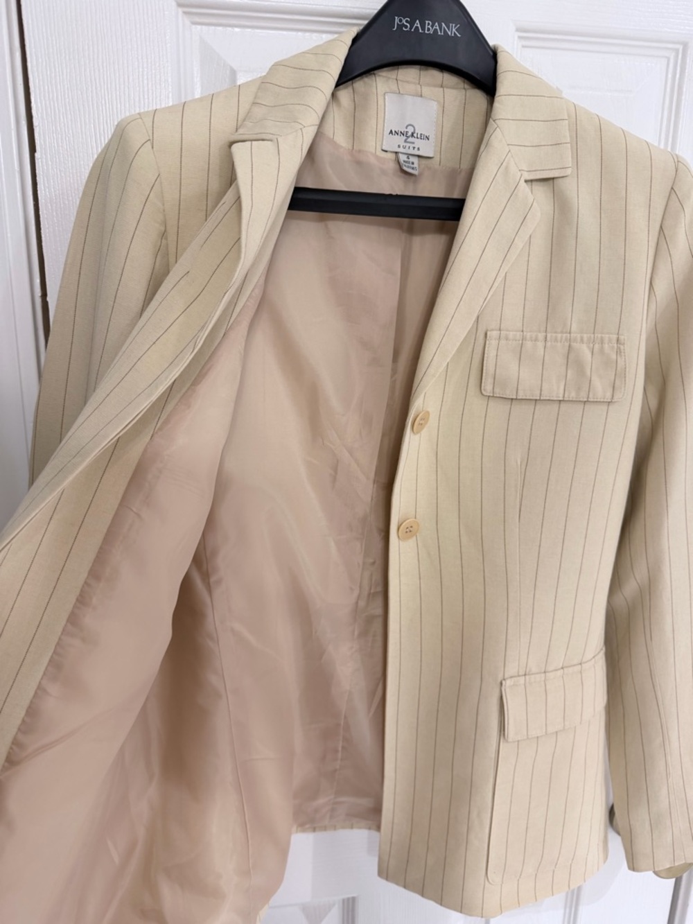Anne Klein Beige Pinstripe Blazer and Skirt Set - Picture 2 of 9
